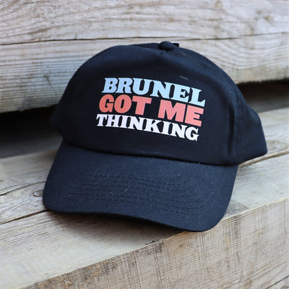 Black child's baseball cap with the slogan 'Brunel Got Me Thinking'