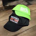One green and one black baseball cap, both with the slogan 'Brunel Got Me Thinking'