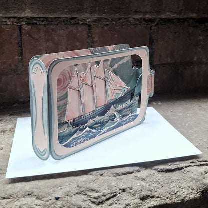 Schooner in a Bottle 3D Greetings Card