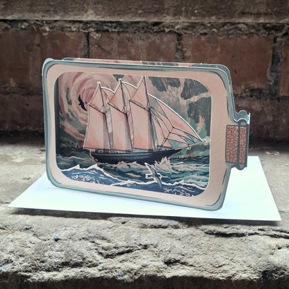 Schooner in a Bottle 3D Greetings Card