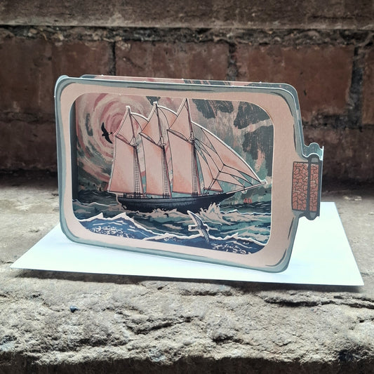 Schooner in a Bottle 3D Greetings Card