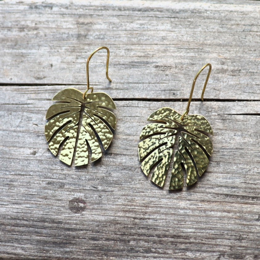 Hammered Tropical Leaf Earrings