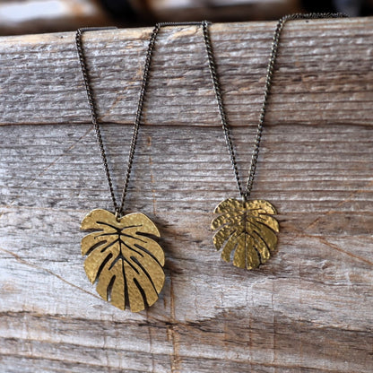 Hammered Tropical Leaf Pendant