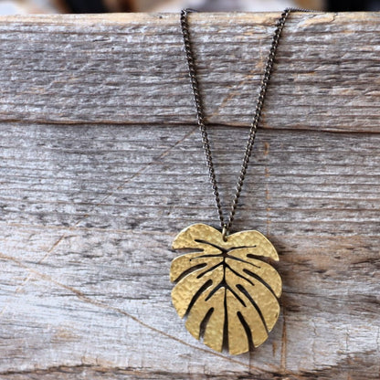 Hammered Tropical Leaf Pendant