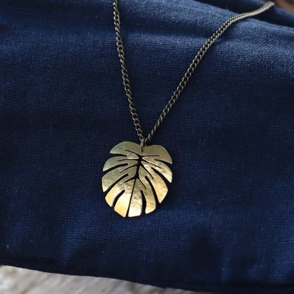 Hammered Tropical Leaf Pendant