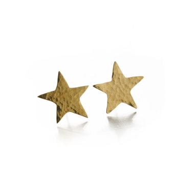 Hammered Brass Star Studs