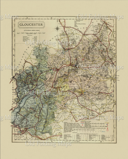 Antique County Map of Gloucestershire circa 1884