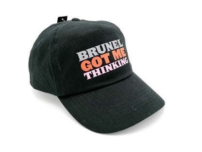 Black child's baseball cap with the slogan 'Brunel Got Me Thinking'